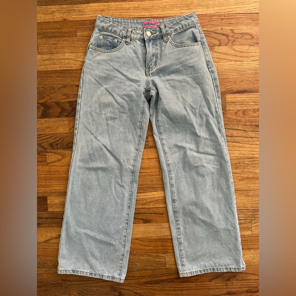 Edikted Wide Leg Jeans light Blue Washed Denim Pockets XS